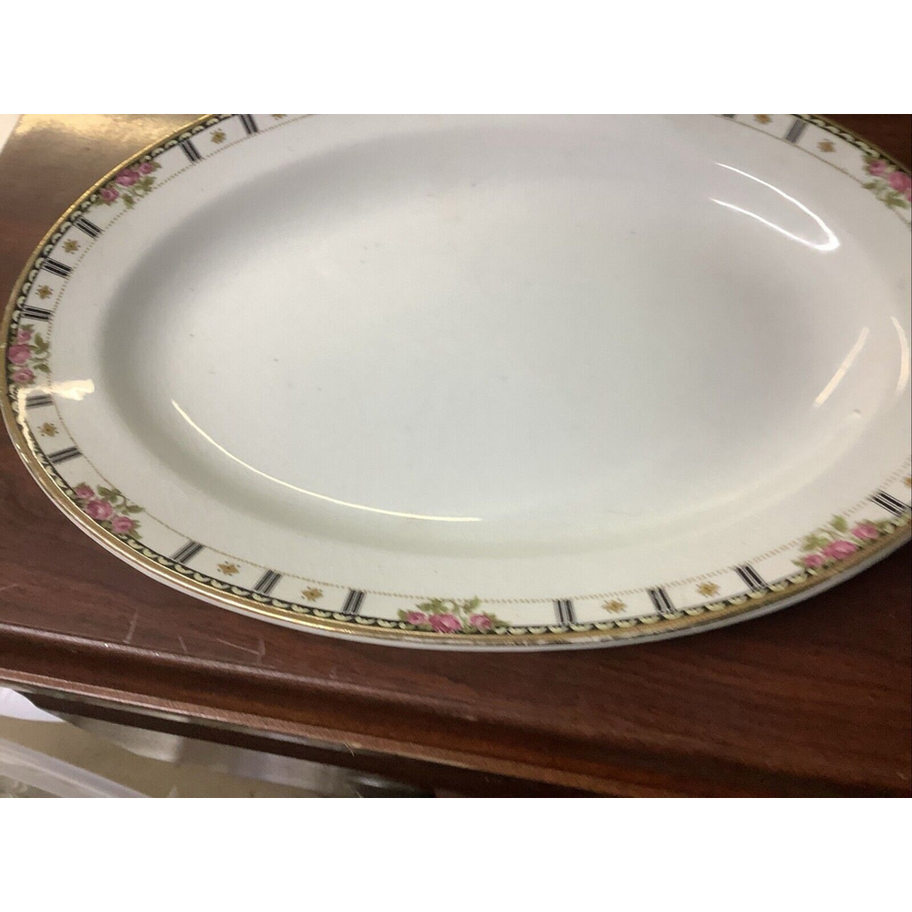 Vintage Cleveland China Oval Serving Platter Pink Roses Scroll 10 1/2” x 8”